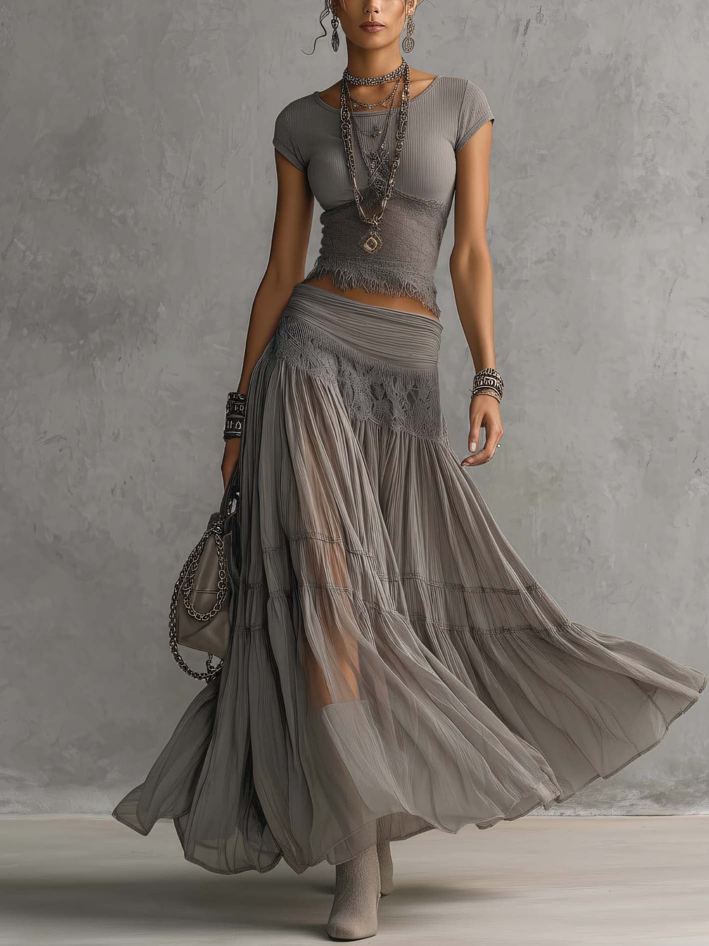 Lucinda | Lace Top and Pleated Skirt Set