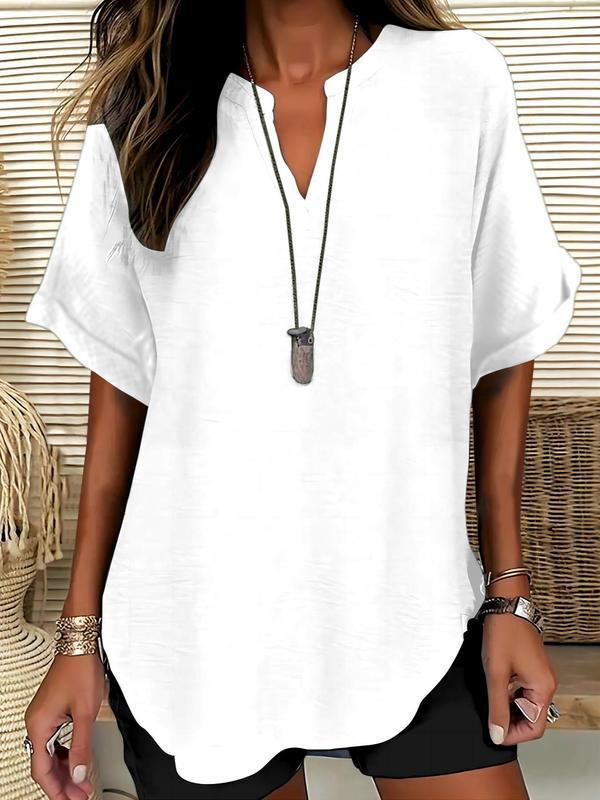 Rosamund | Notched-Neck Soft-Touch Blouse