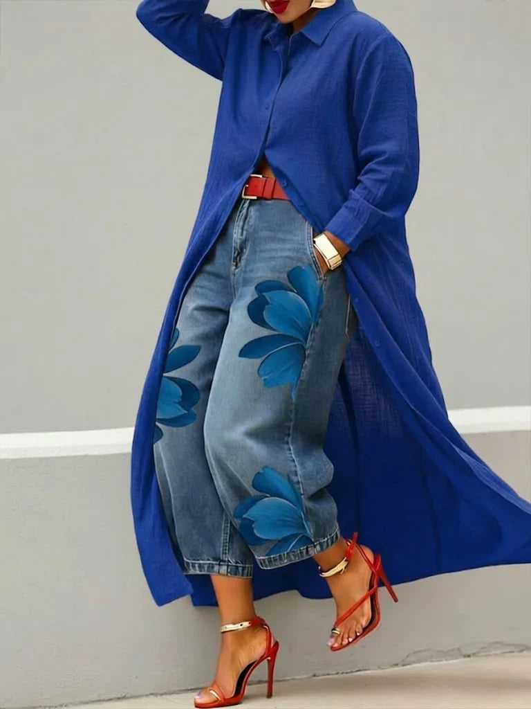 Anais | Shirt Dress & Floral Jeans Set