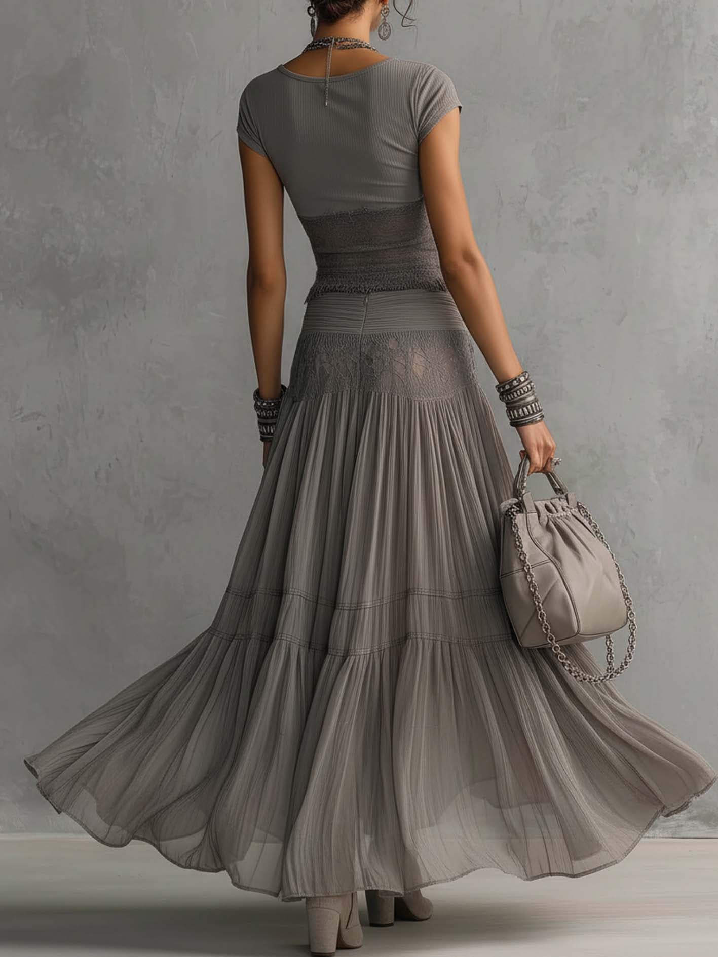 Lucinda | Lace Top and Pleated Skirt Set