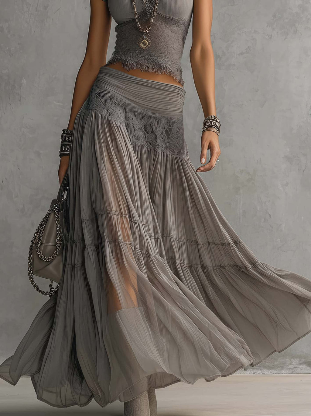 Lucinda | Lace Top and Pleated Skirt Set