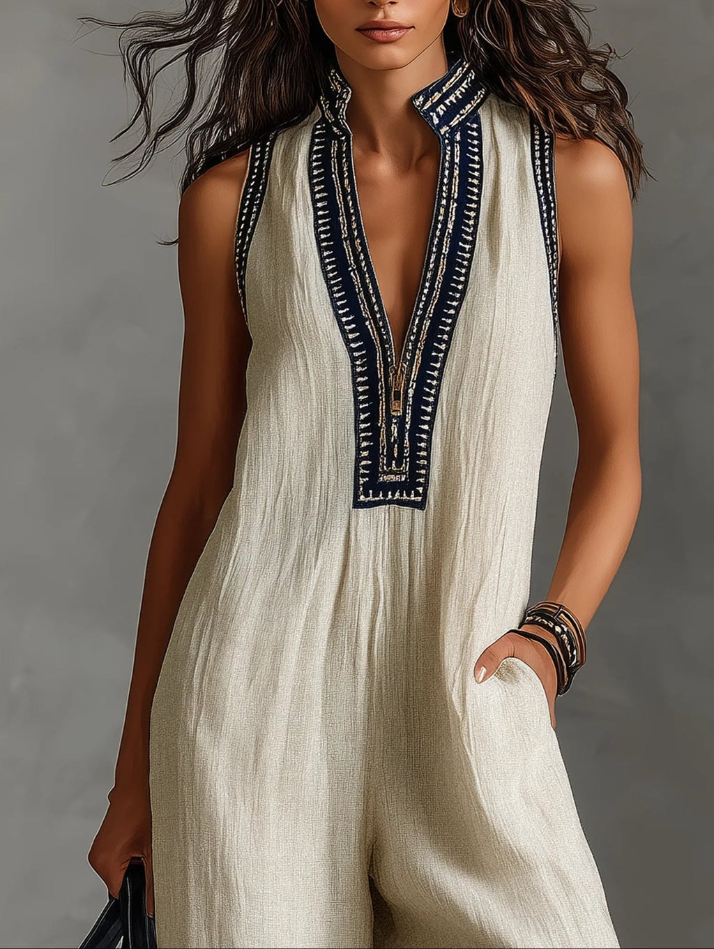 Delphinia | Stand-Collar Jumpsuit