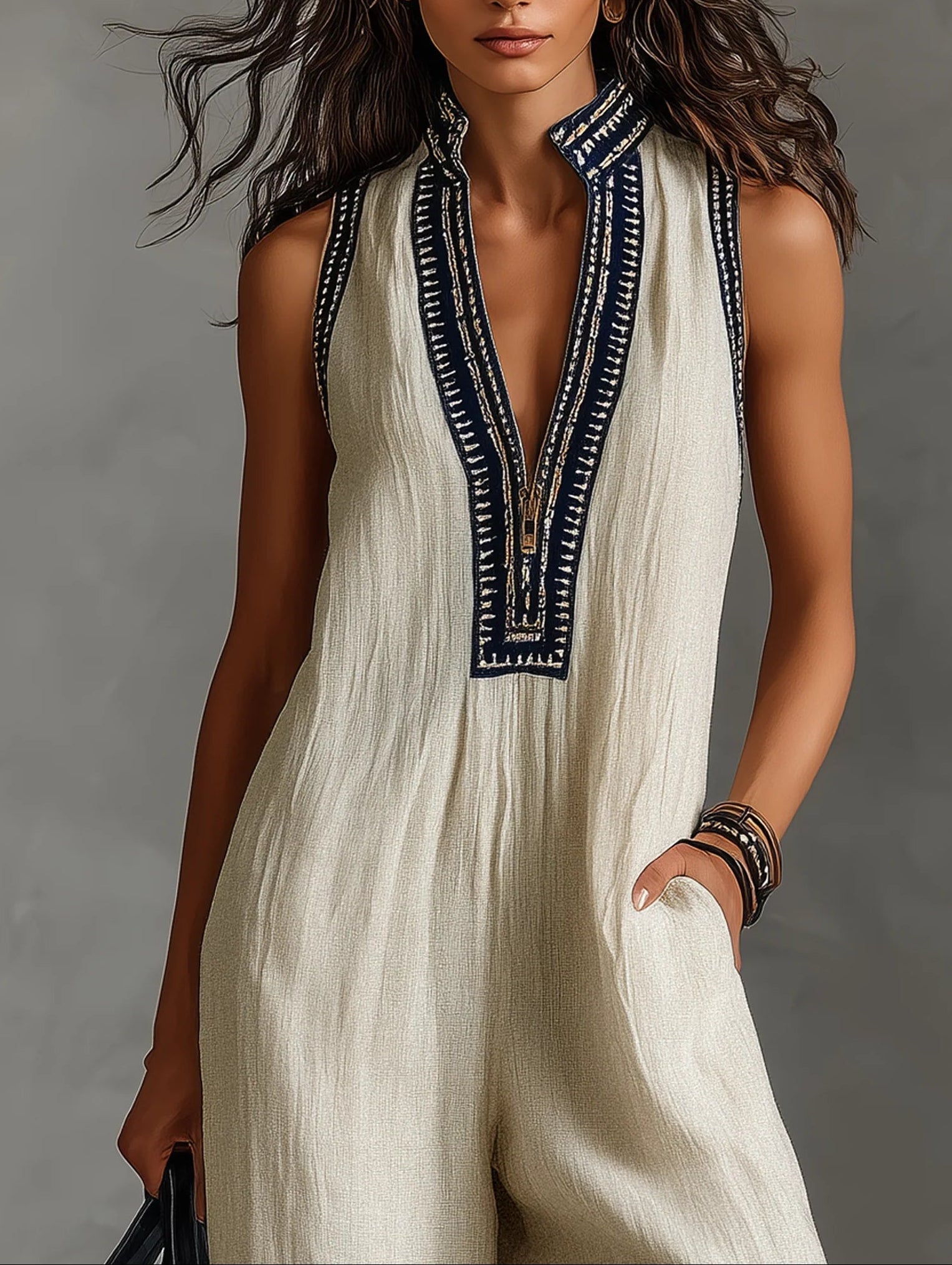 Delphinia | Stand-Collar Jumpsuit