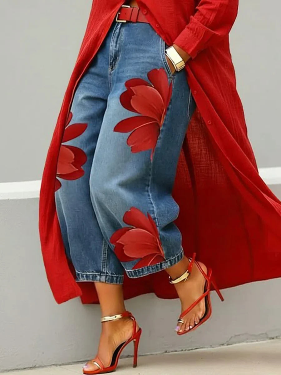Anais | Shirt Dress & Floral Jeans Set