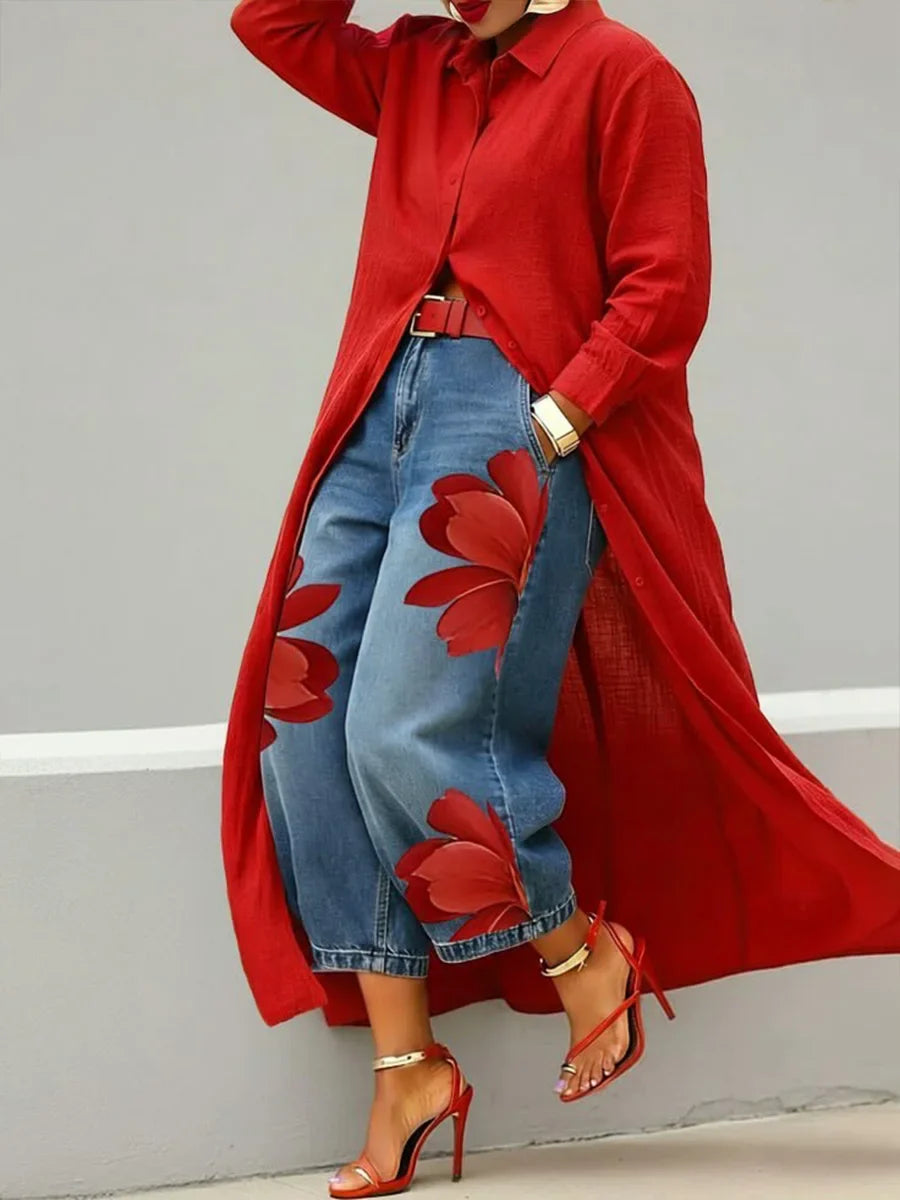 Anais | Shirt Dress & Floral Jeans Set