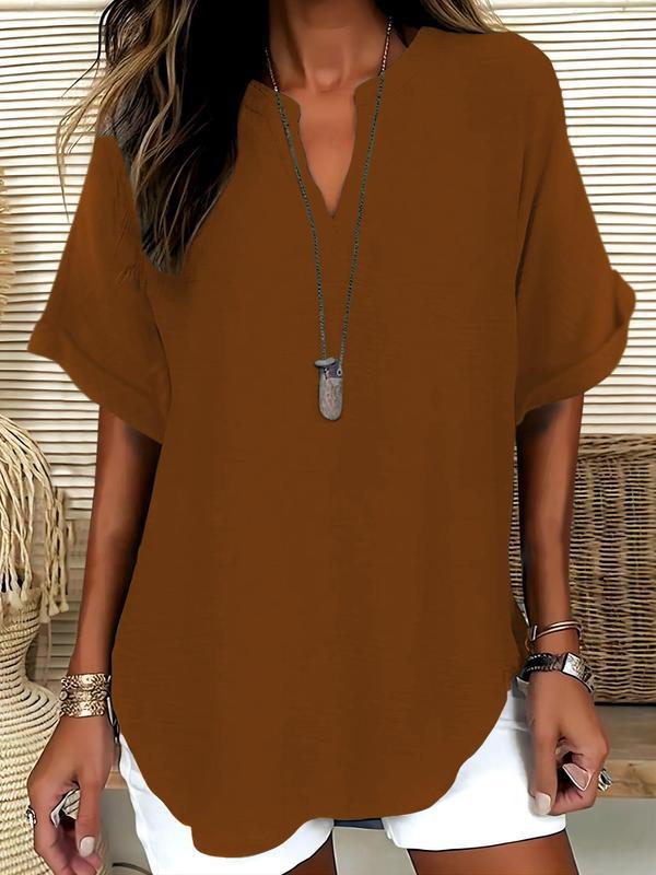 Rosamund | Notched-Neck Soft-Touch Blouse
