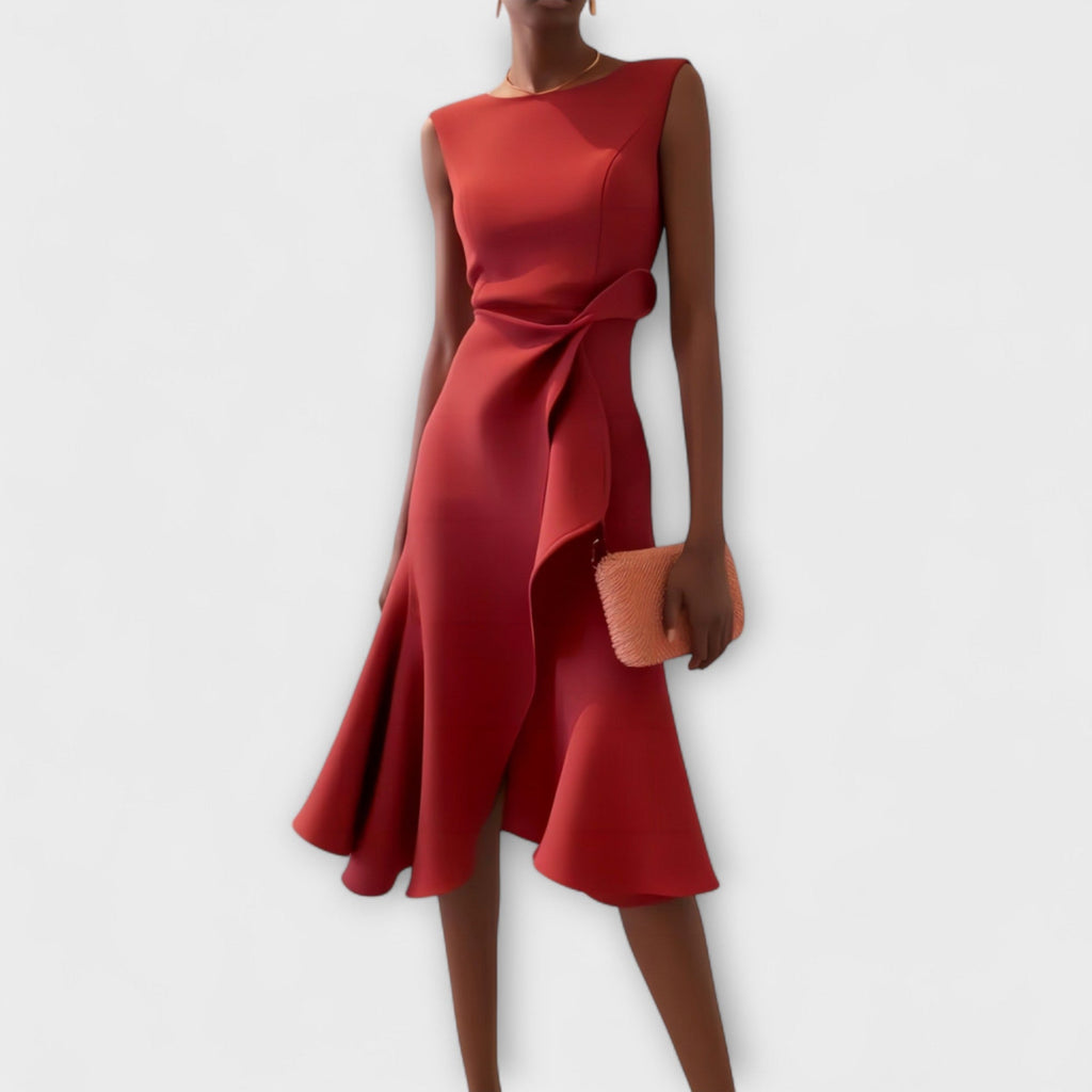 Sheila | Draped Asymmetric Midi Dress