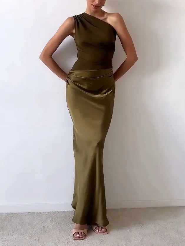 Camille | One-Shoulder Pleated Maxi Dress