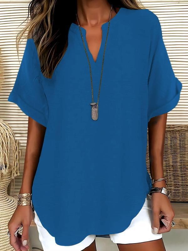 Rosamund | Notched-Neck Soft-Touch Blouse
