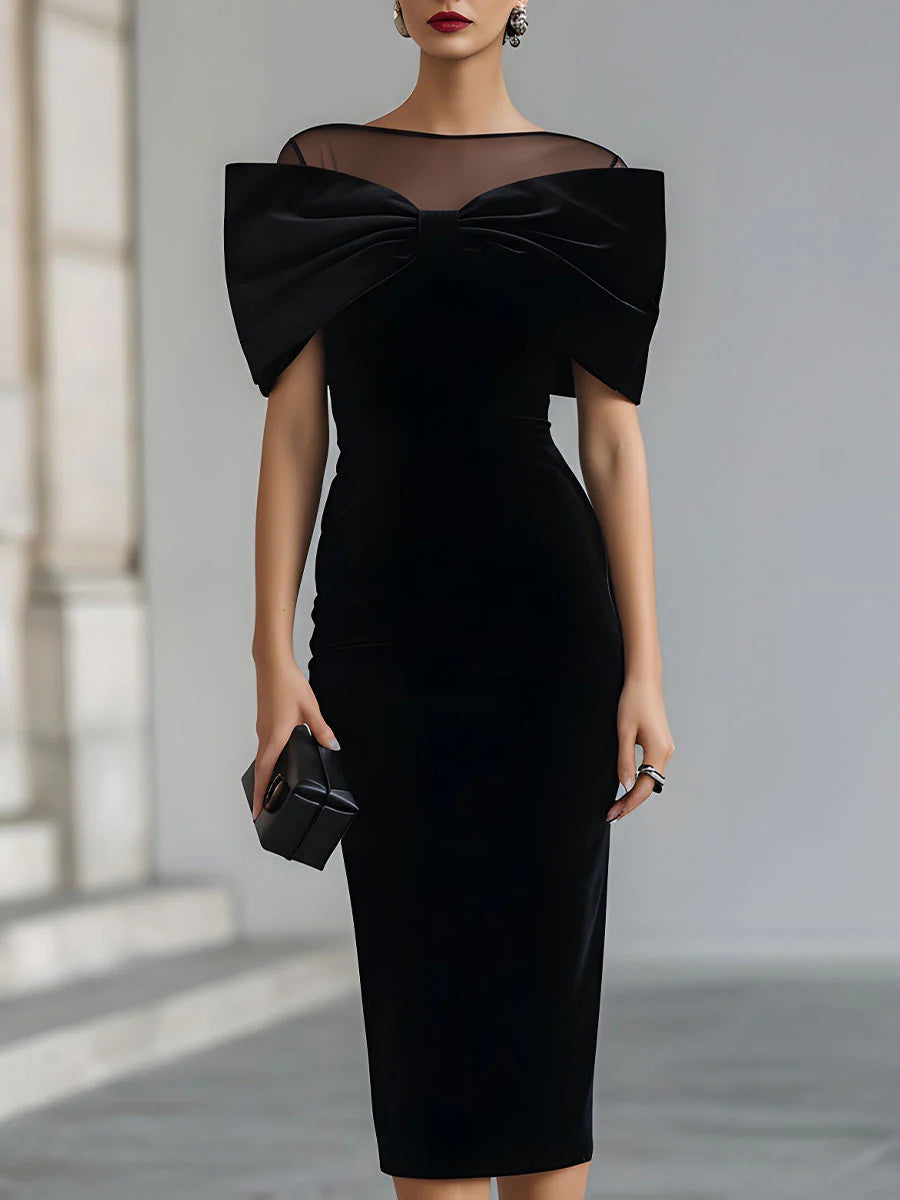 Portia | Velvet Bow Midi Dress