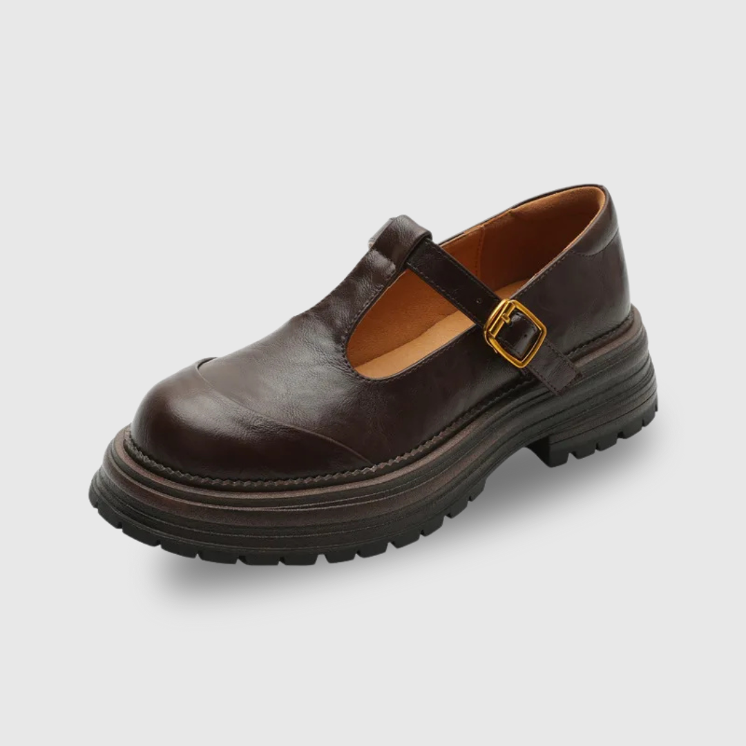 Blythe | Women's T-Bar Mary Jane Shoes Round Toe Brogue Low Heel