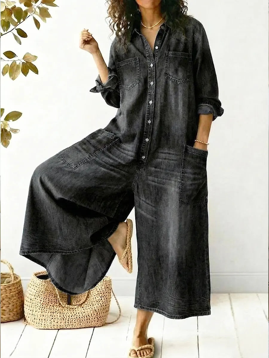 Aminta | Wide-Leg Denim Jumpsuit