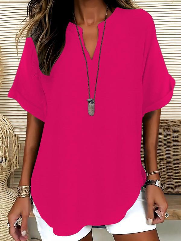 Rosamund | Notched-Neck Soft-Touch Blouse