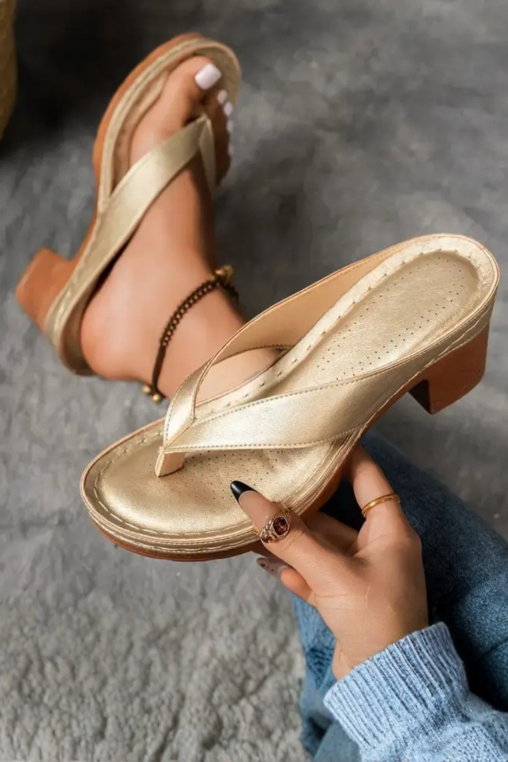Felicity Metallic Block Heel Sandals