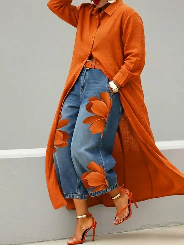 Anais | Shirt Dress & Floral Jeans Set