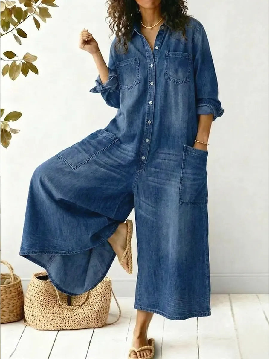 Aminta | Wide-Leg Denim Jumpsuit