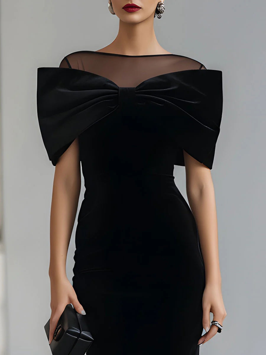 Portia | Velvet Bow Midi Dress
