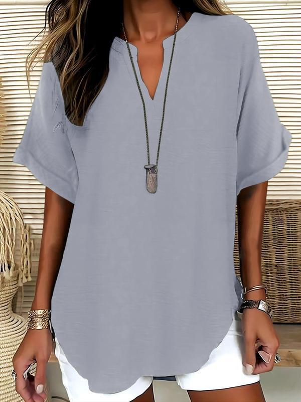 Rosamund | Notched-Neck Soft-Touch Blouse