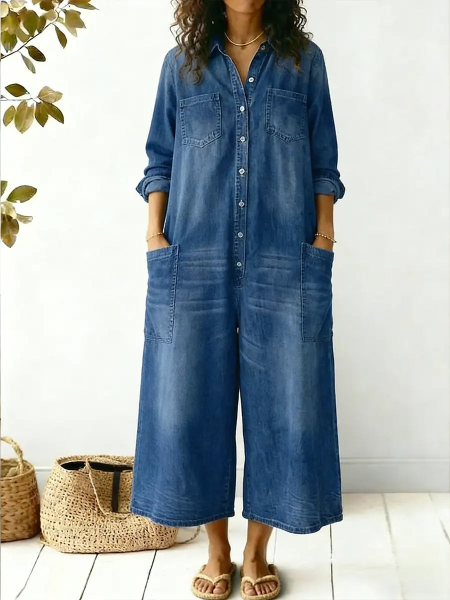 Aminta | Wide-Leg Denim Jumpsuit