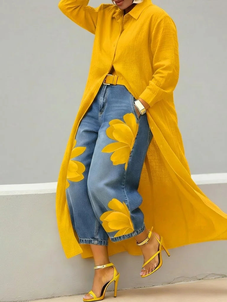 Anais | Shirt Dress & Floral Jeans Set
