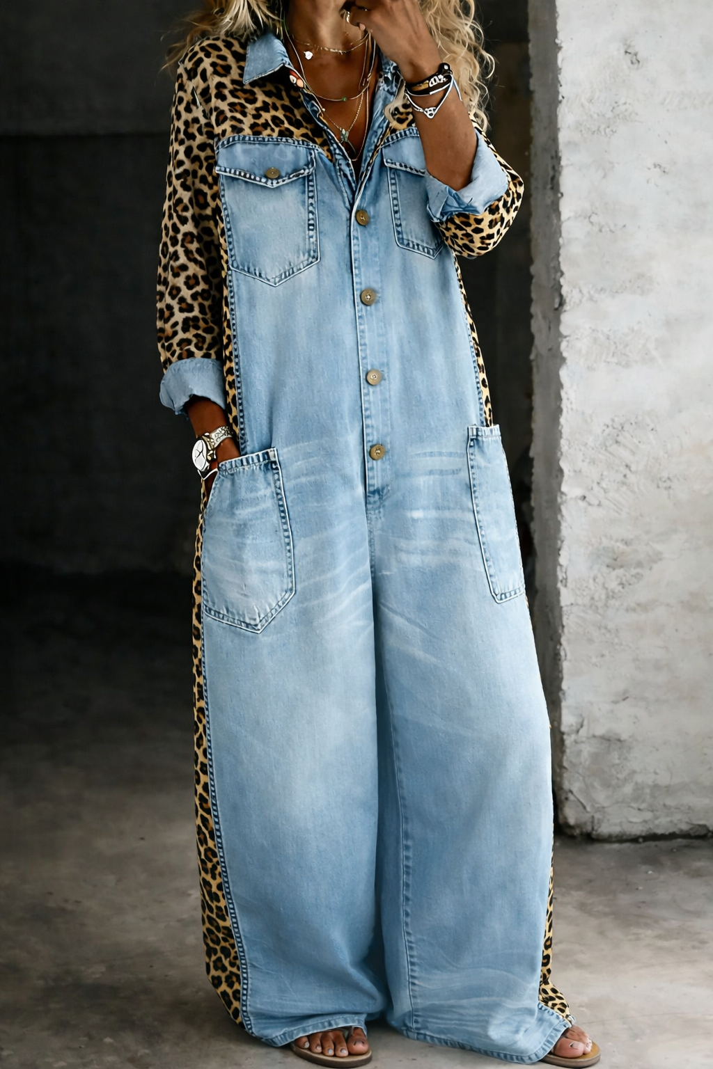 Sylvie | Denim-Look Shirt Jumpsuit