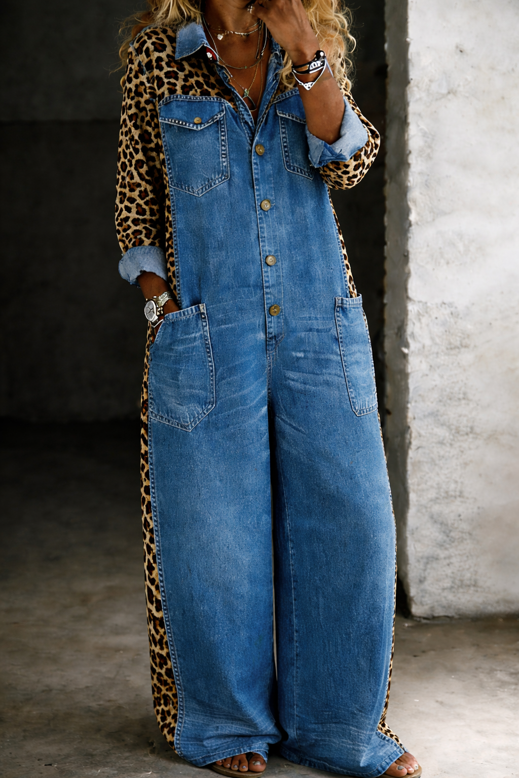 Sylvie | Denim-Look Shirt Jumpsuit