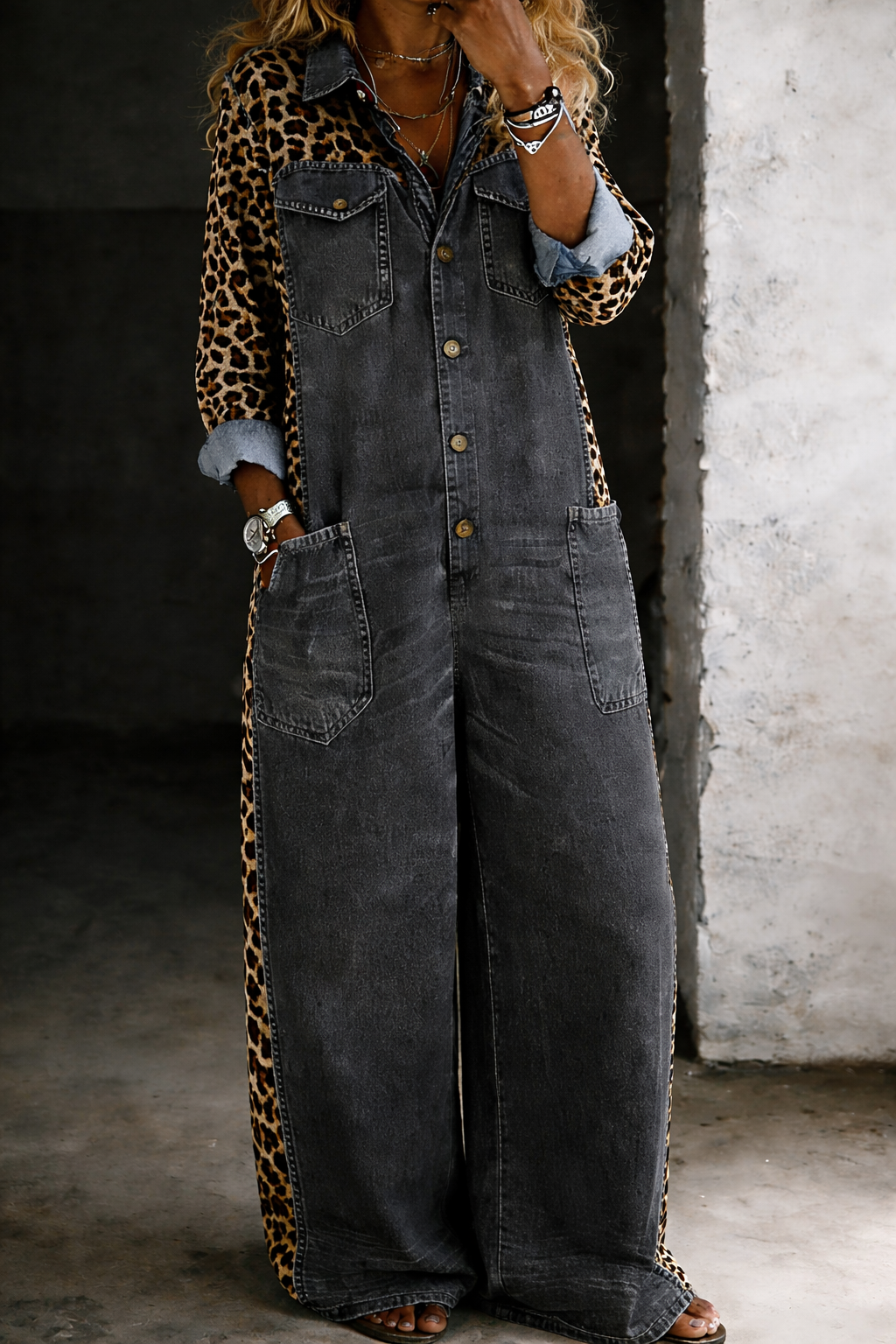 Sylvie | Denim-Look Shirt Jumpsuit