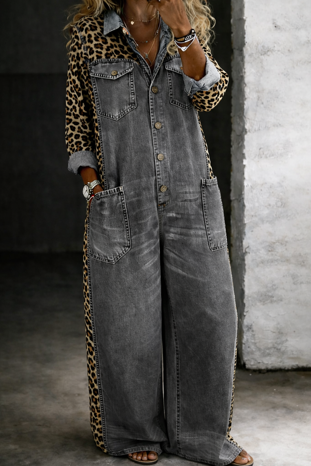 Sylvie | Denim-Look Shirt Jumpsuit