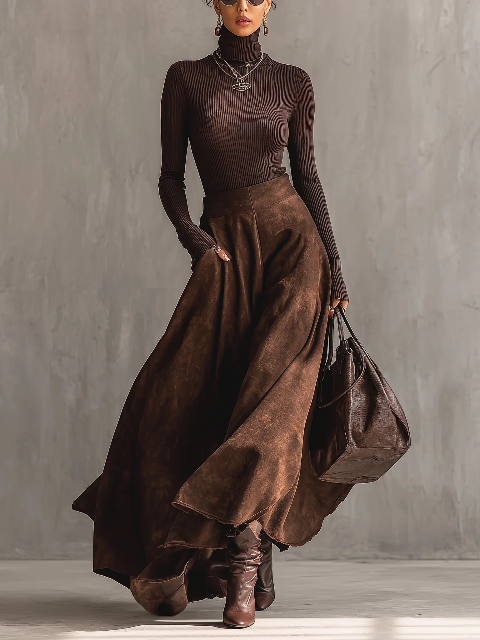 Honora | Top and Suede Midi Skirt Set