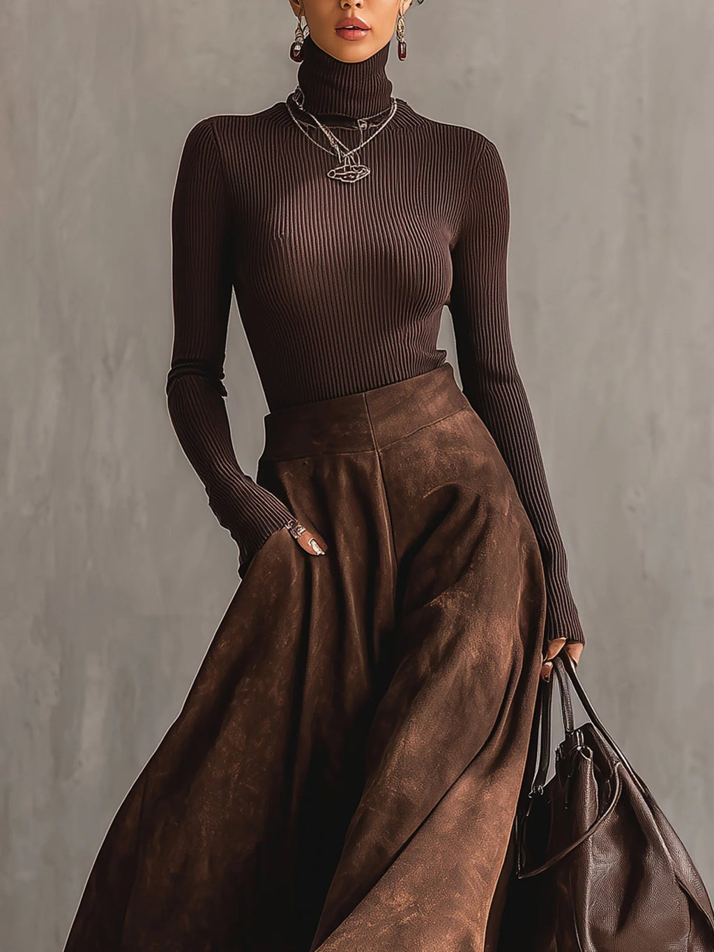 Honora | Top and Suede Midi Skirt Set