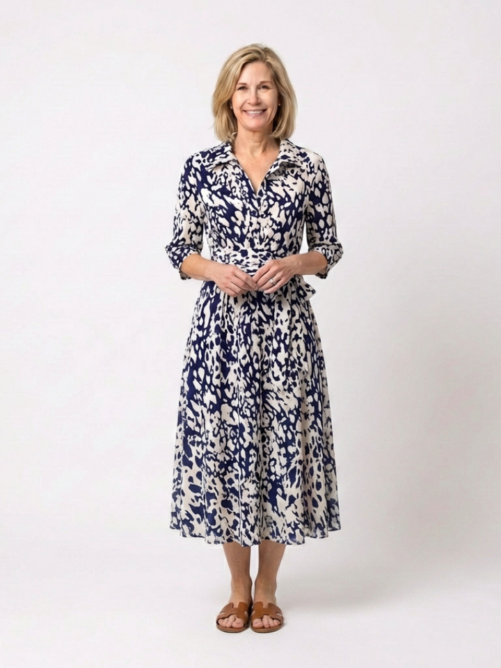 Oriana | Long-Sleeve Collared Midi Dress