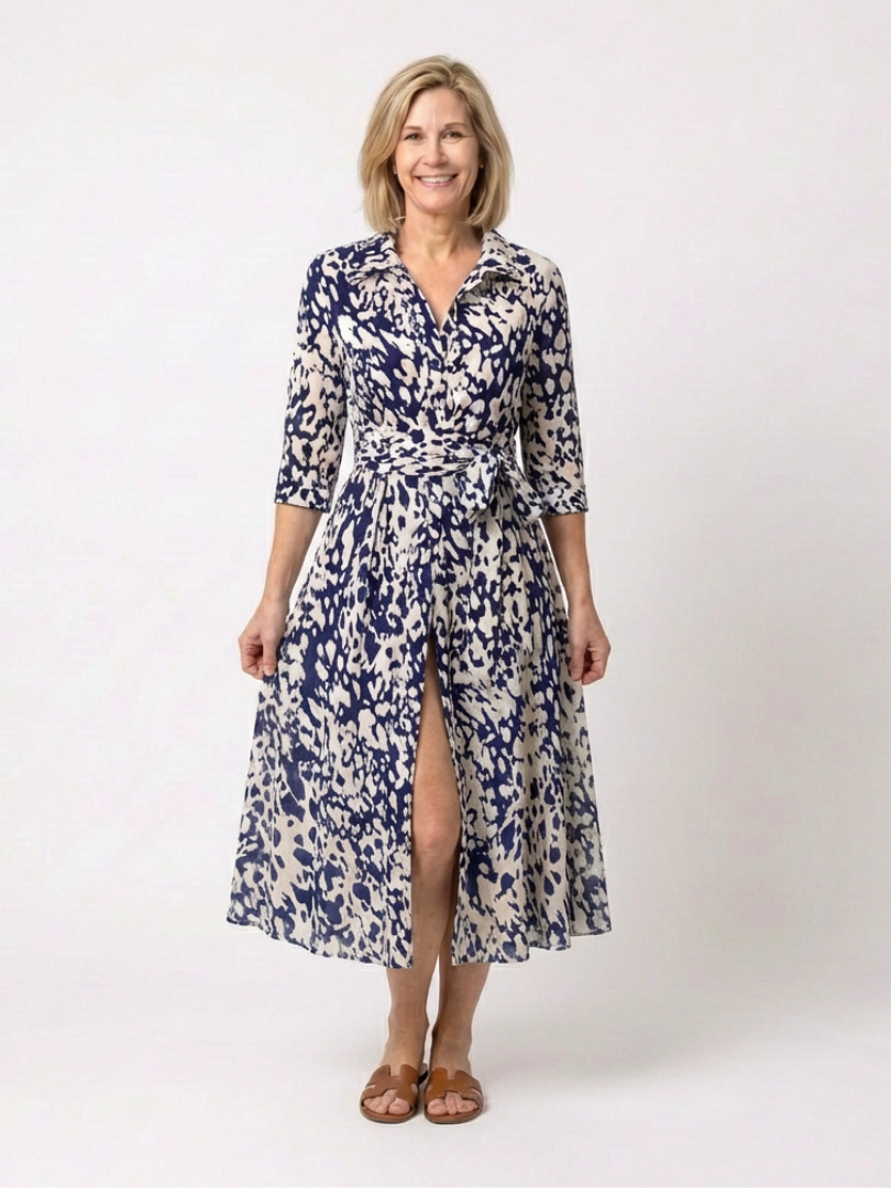 Oriana | Long-Sleeve Collared Midi Dress