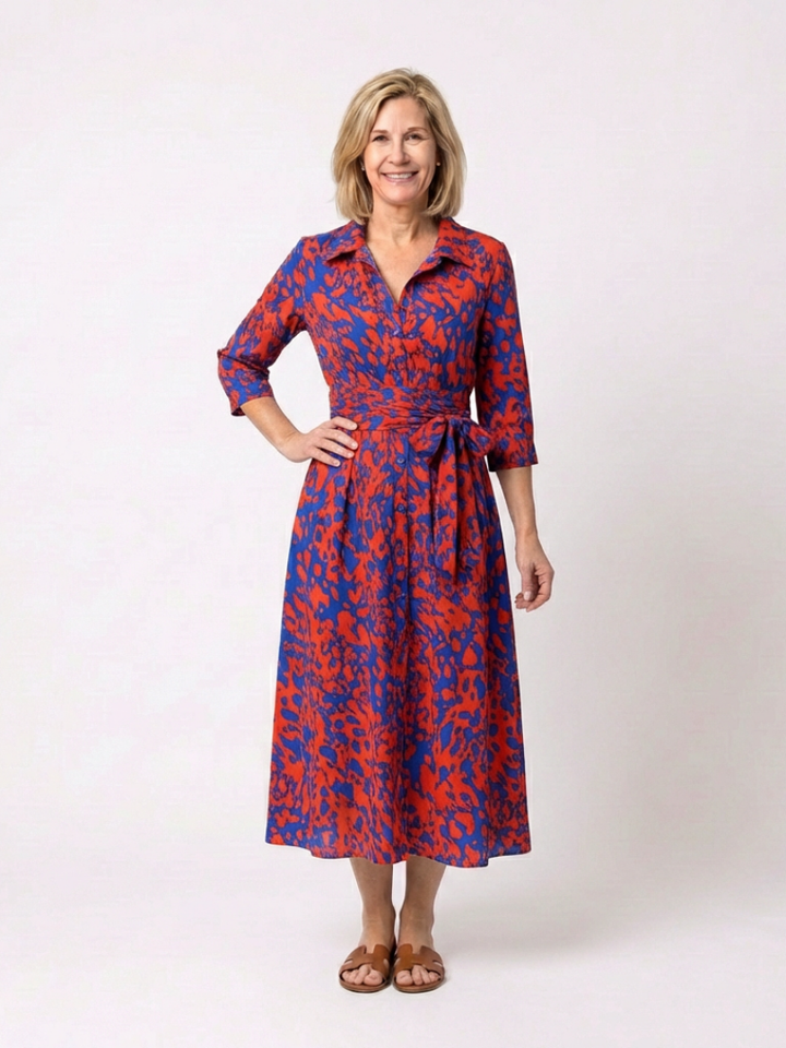 Oriana | Long-Sleeve Collared Midi Dress