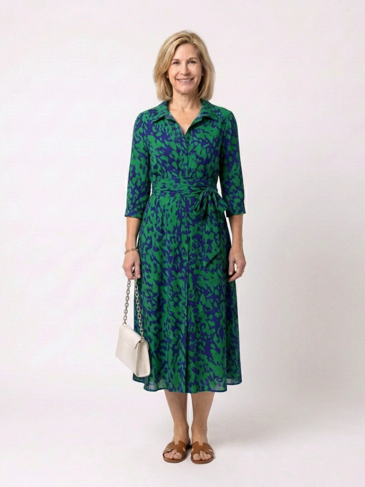 Oriana | Long-Sleeve Collared Midi Dress