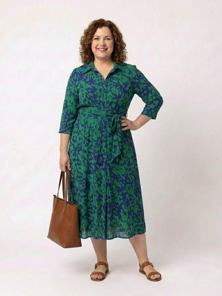 Oriana | Long-Sleeve Collared Midi Dress