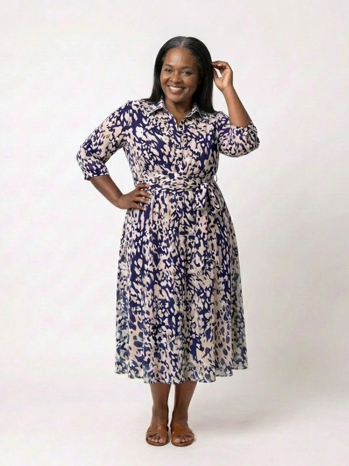 Oriana | Long-Sleeve Collared Midi Dress