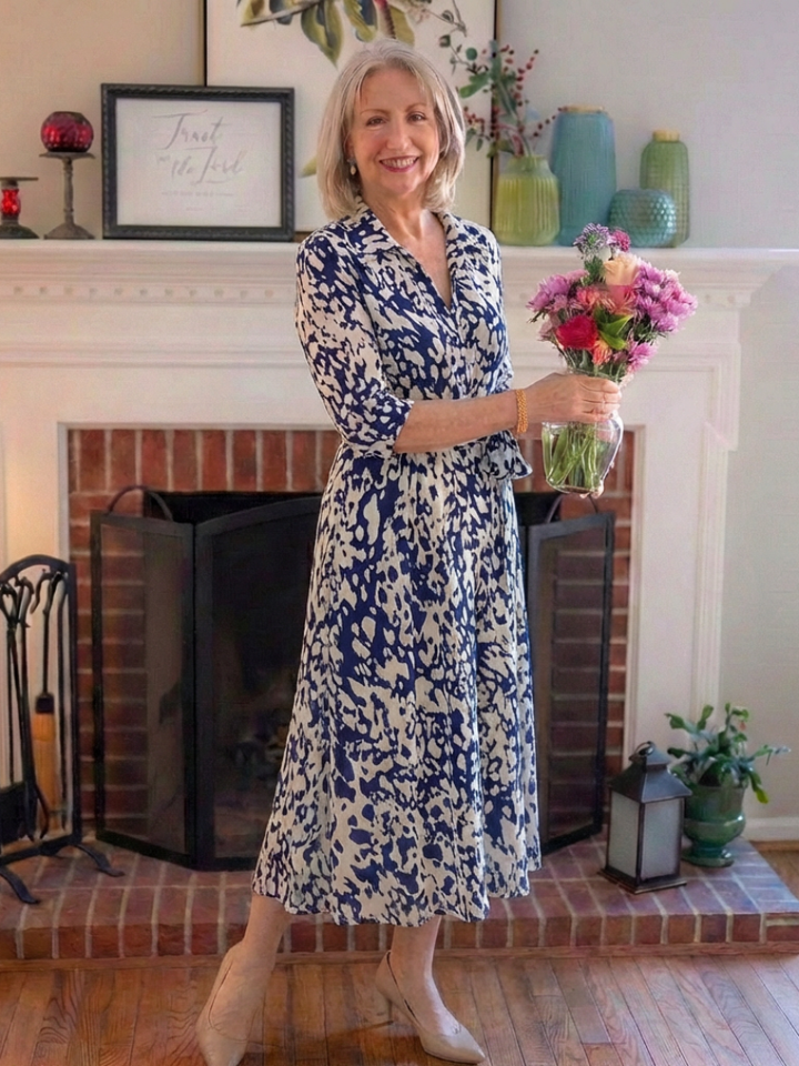 Oriana | Long-Sleeve Collared Midi Dress