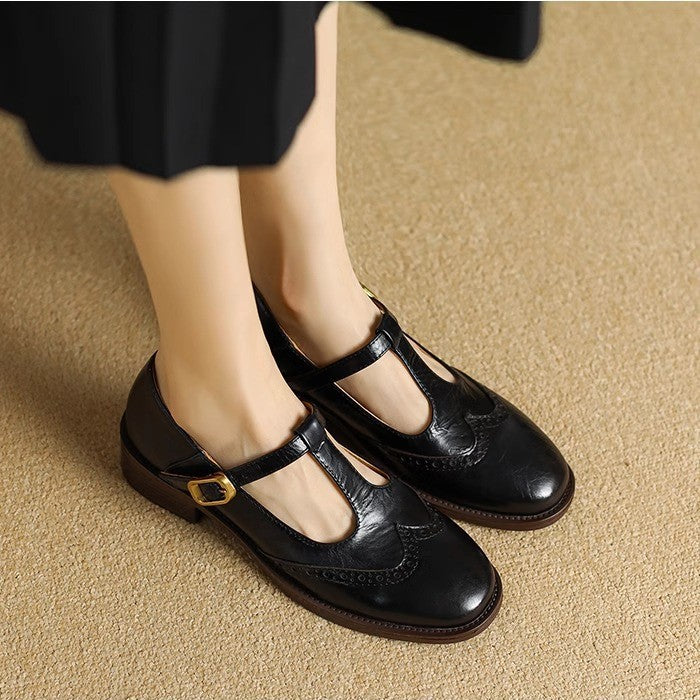 Nadine | Brogue T-Strap Mary Jane Shoes