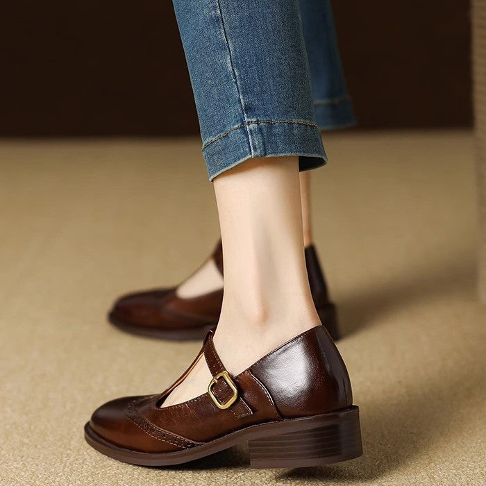 Nadine | Brogue T-Strap Mary Jane Shoes