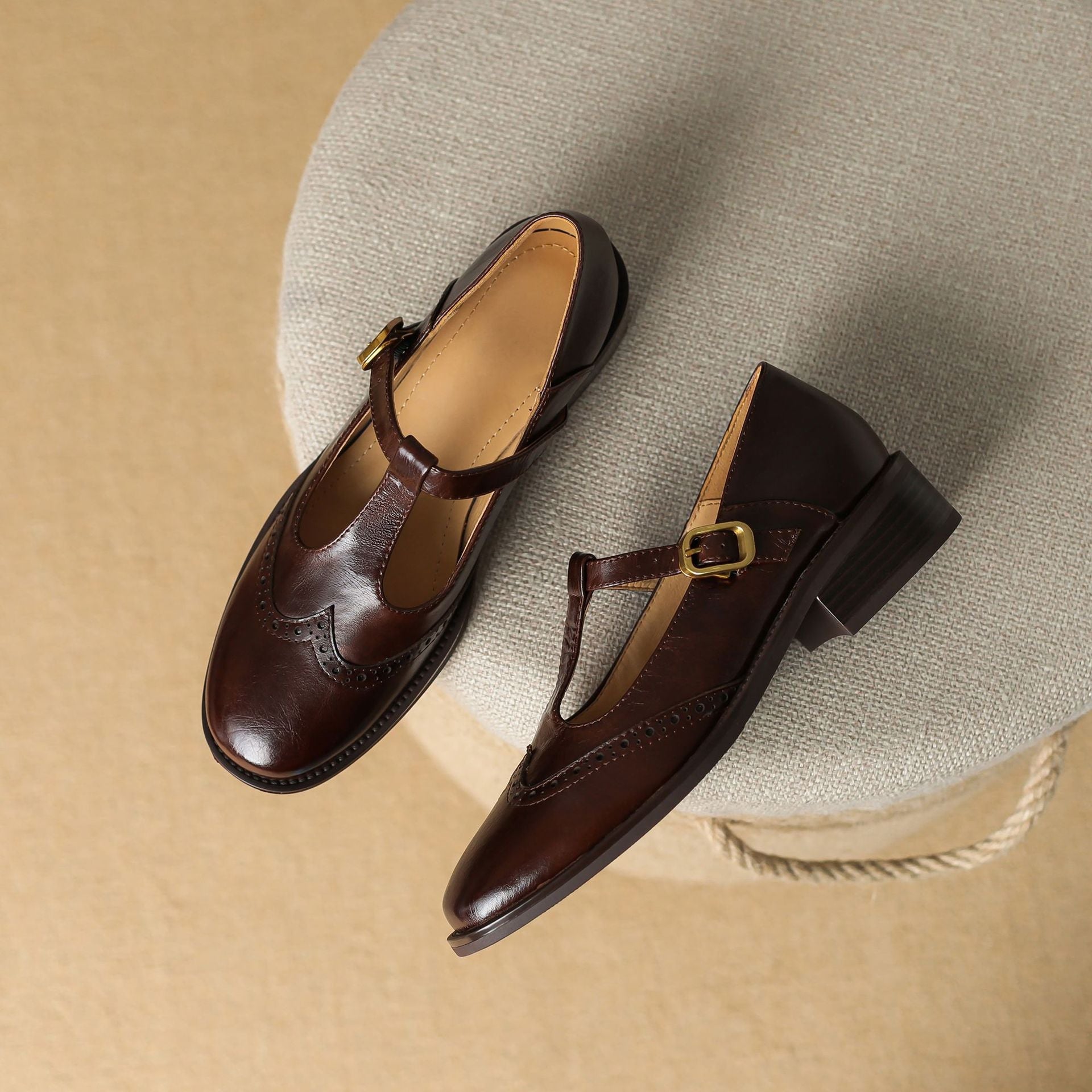 Nadine | Brogue T-Strap Mary Jane Shoes
