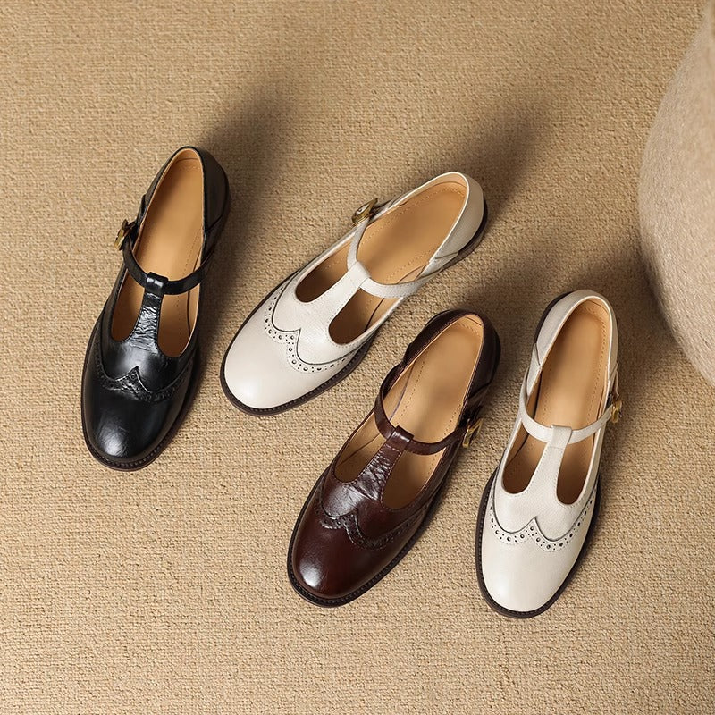 Nadine | Brogue T-Strap Mary Jane Shoes