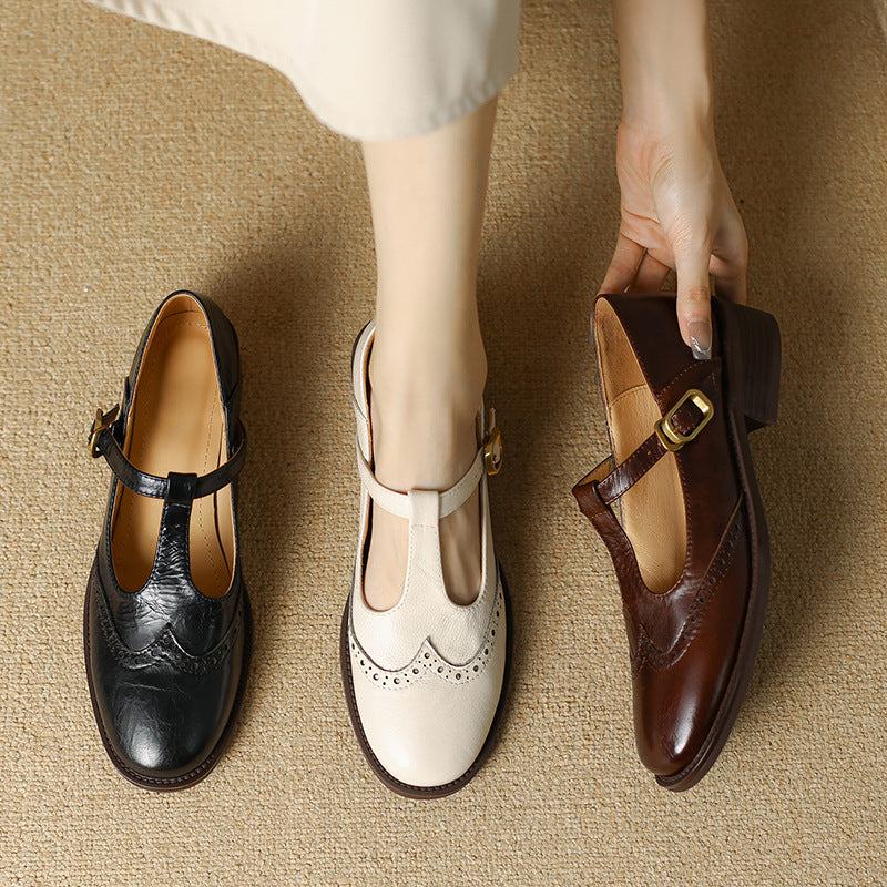 Nadine | Brogue T-Strap Mary Jane Shoes