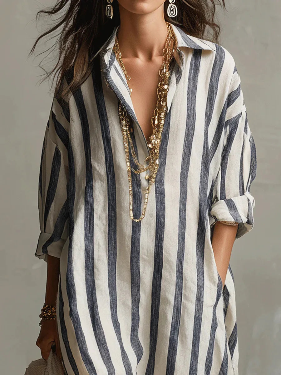 Opal | V-Neck Striped Shirt Dress