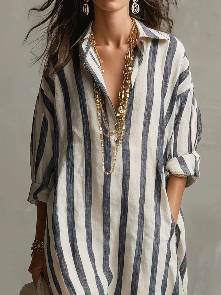 Opal | V-Neck Striped Shirt Dress
