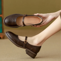 Eleanor | Women's Leather Mary Jane Shoes Low Block Heel Strap