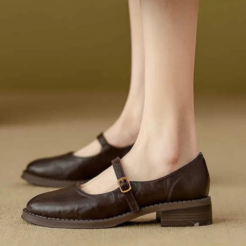 Eleanor | Women's Leather Mary Jane Shoes Low Block Heel Strap