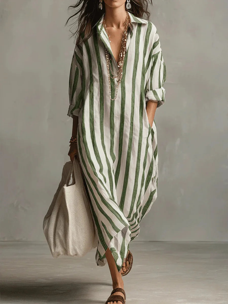 Opal | V-Neck Striped Shirt Dress