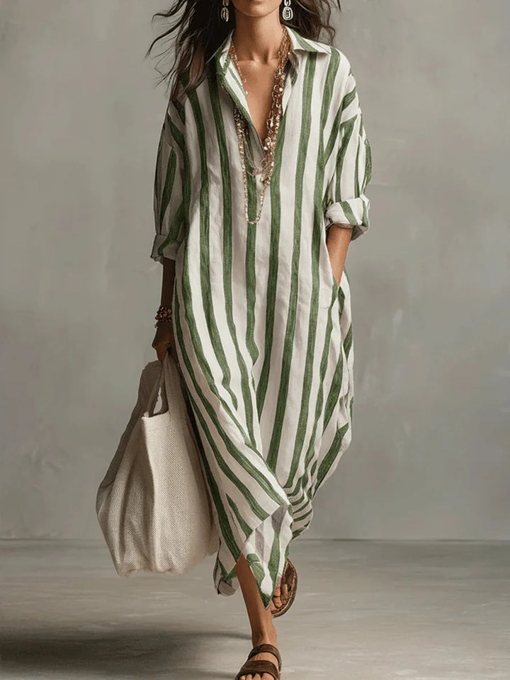 Opal | V-Neck Striped Shirt Dress