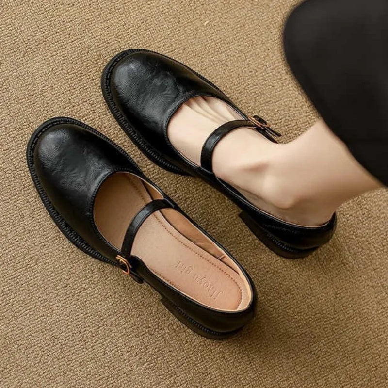 Eleanor | Women's Leather Mary Jane Shoes Low Block Heel Strap