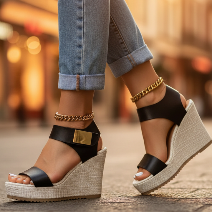 Colourblock Platform Wedge Sandals
